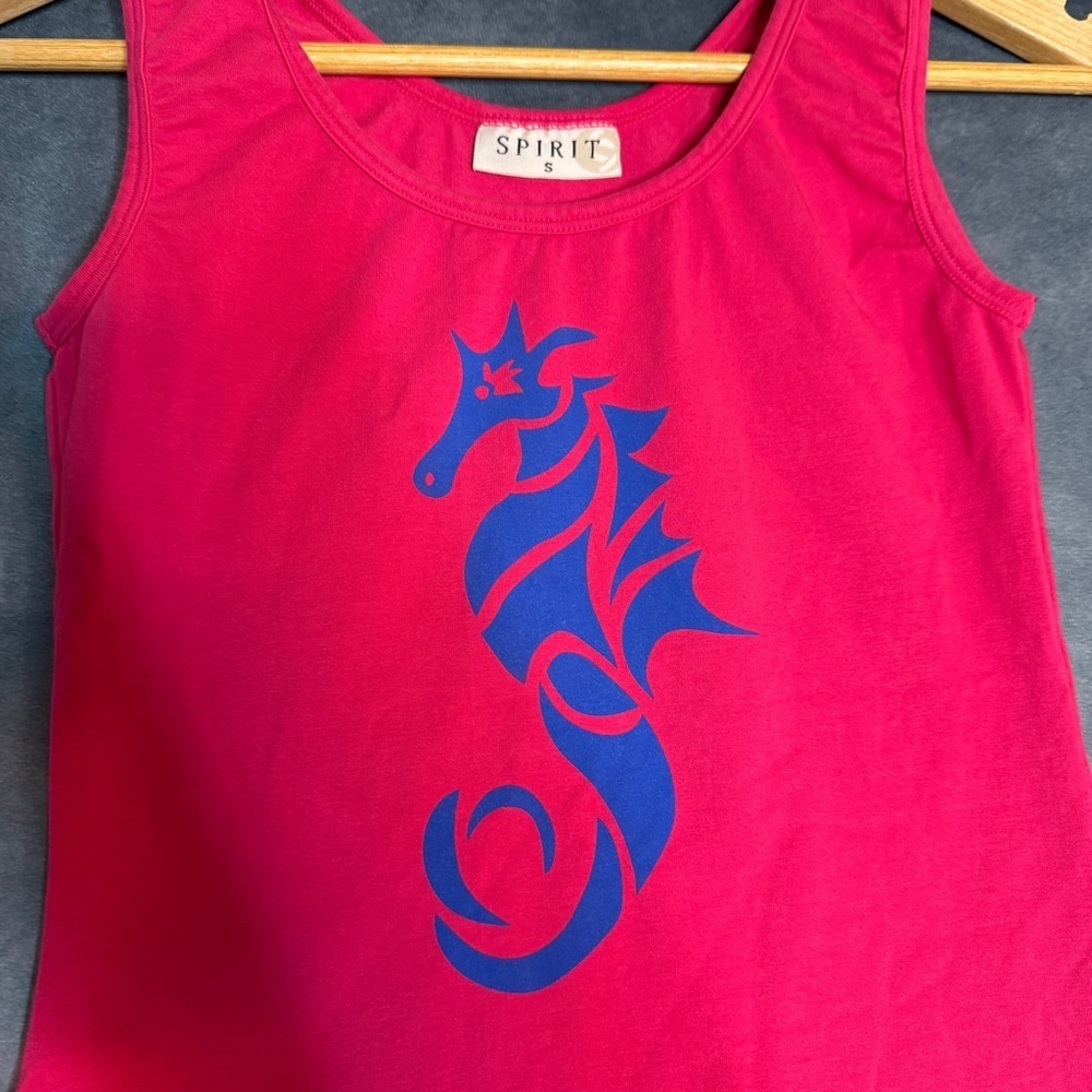 Y2K Spirit Pink tank top with Seahorse Print Size S - Picture 2 of 9